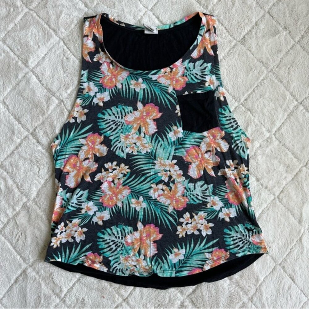 Victoria's Secret PINK | Black & Green Tropical Muscle Tee | Size Large